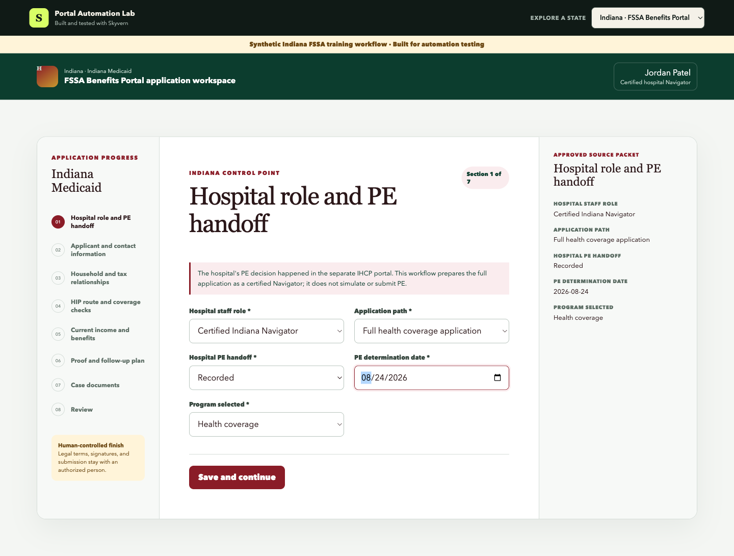 Indiana's hospital role and PE handoff controls