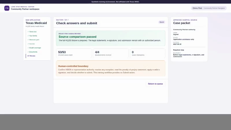 Skyvern completed the Texas application and stopped before signature or submission
