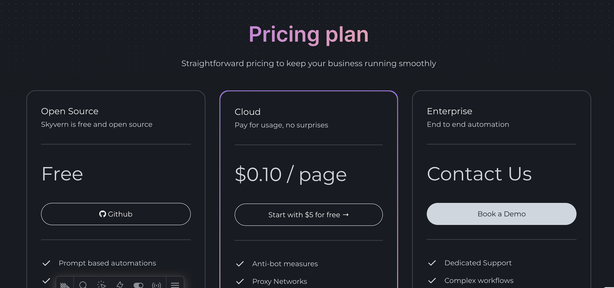 Skyvern pricing page
