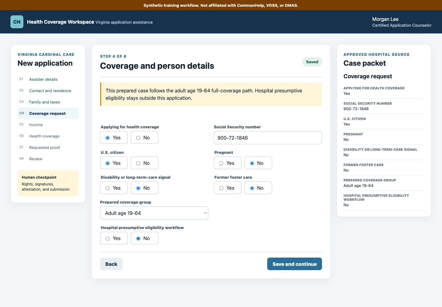 The prepared adult age 19-64 route with hospital presumptive eligibility kept separate