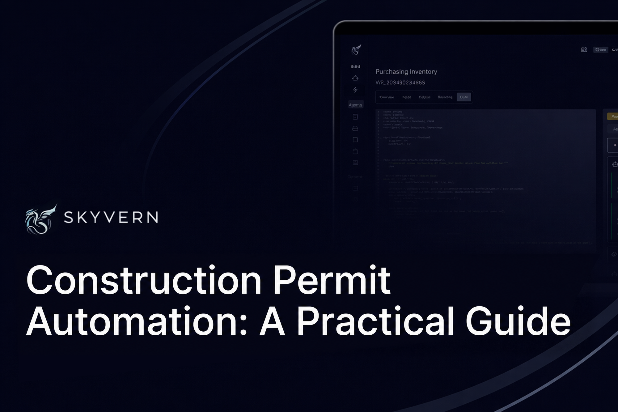 Construction Permit Automation: A Practical Guide, with the Skyvern logo and workflow editor.