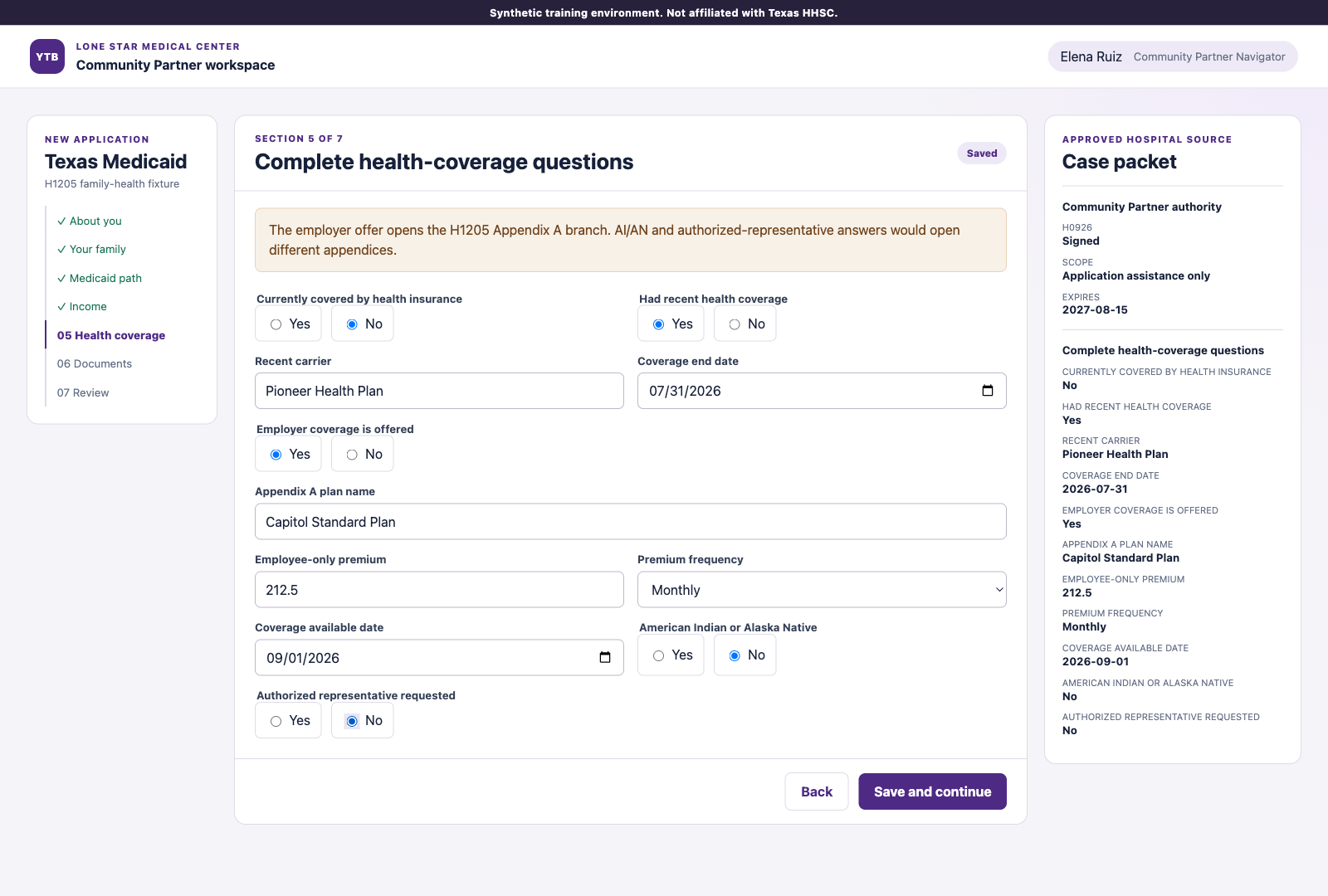 Skyvern completed the Texas H1205 Appendix A employer-coverage branch
