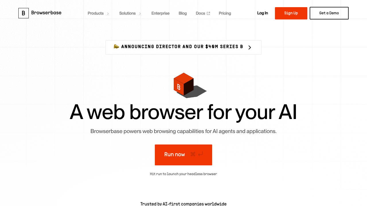 Browserbase homepage screenshot showing browser automation platform interface and features