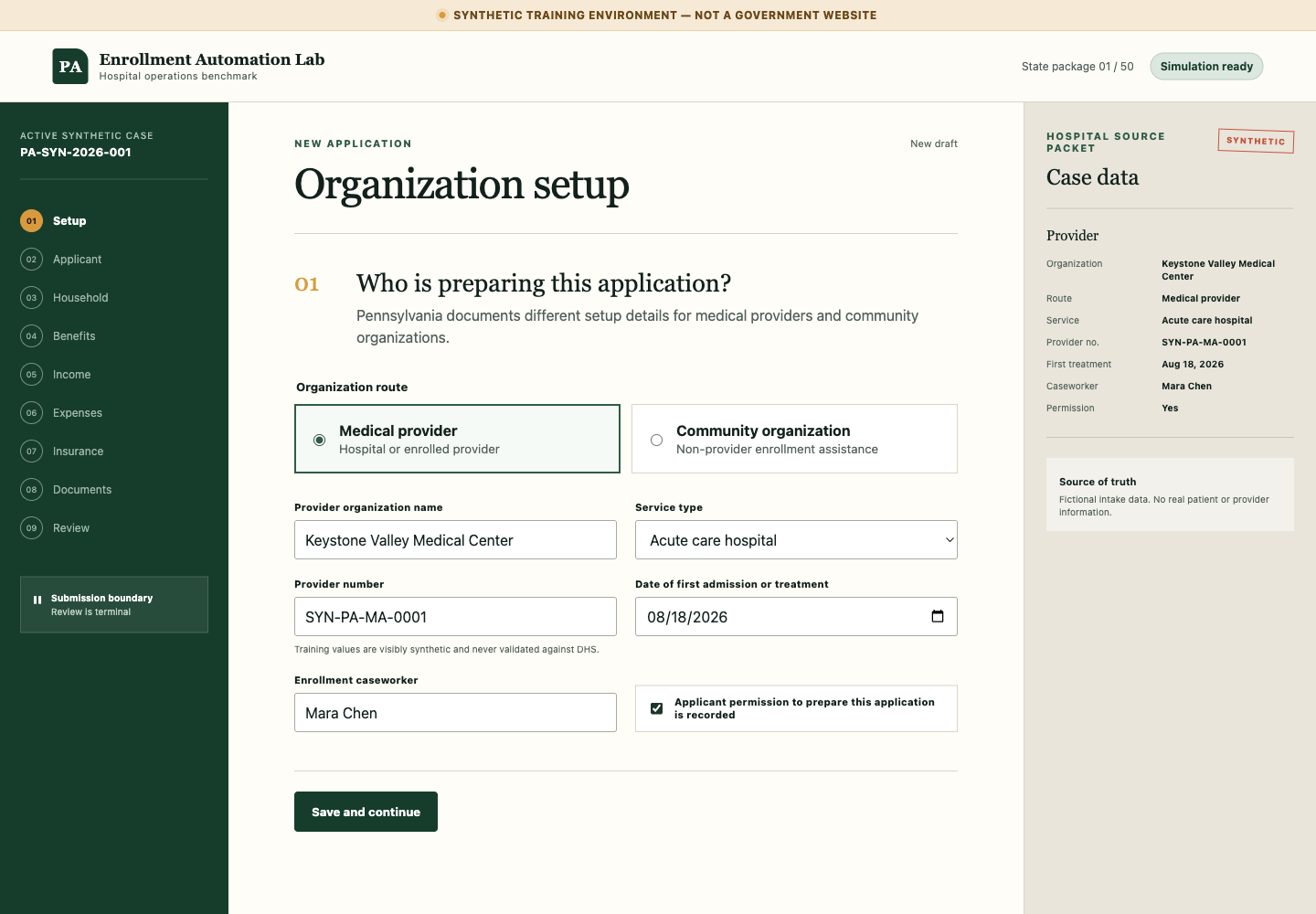Provider information filled from the fictional hospital source packet