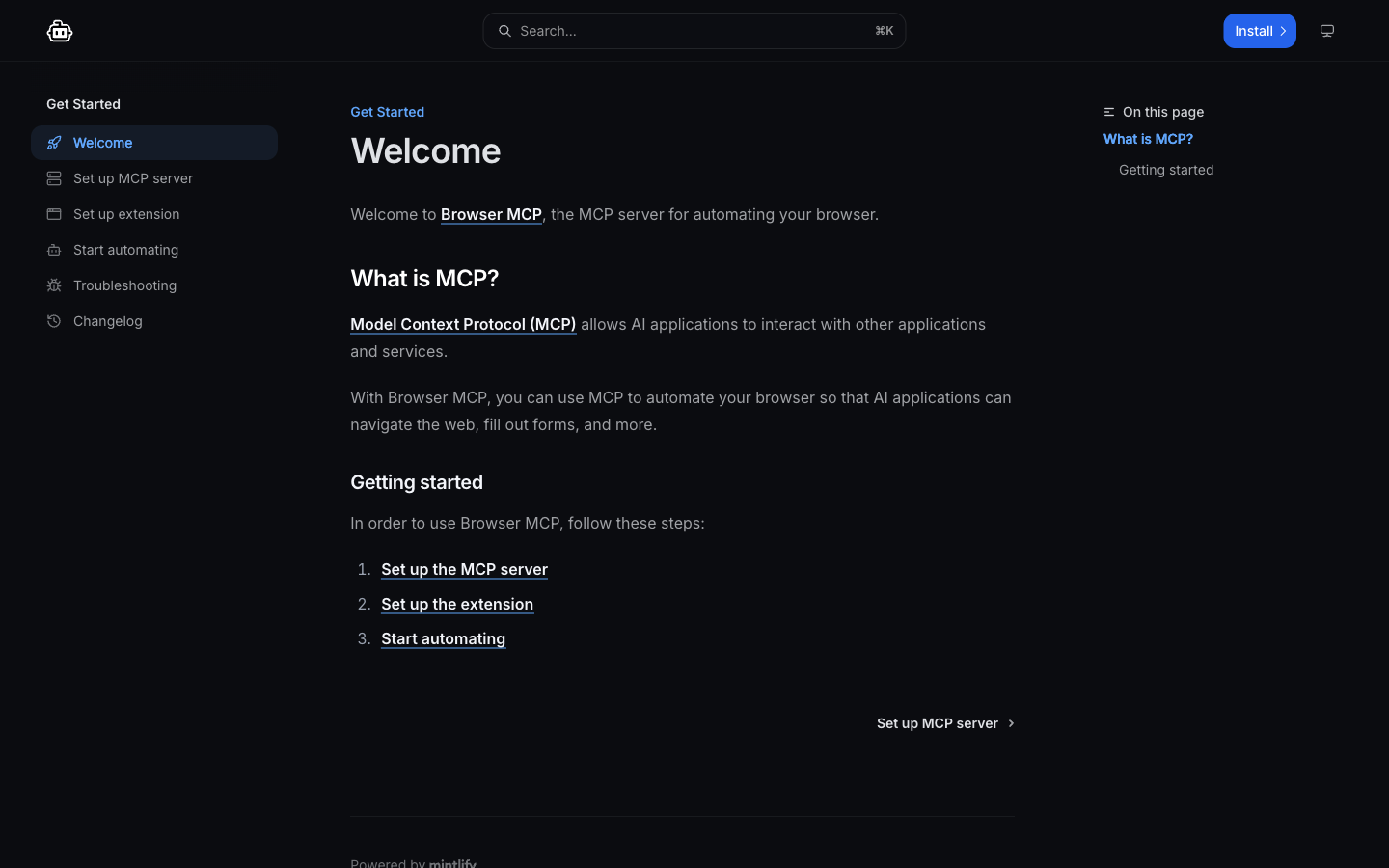 Browser MCP documentation welcome page