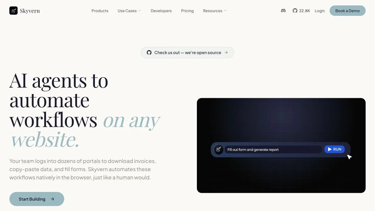 Skyvern homepage