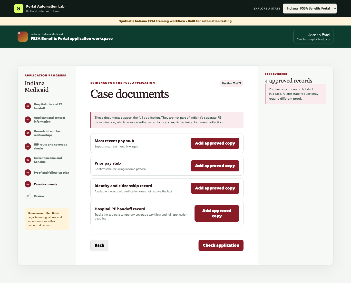 The approved Indiana full-application record packet