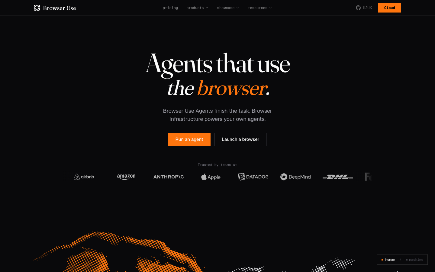 Browser Use homepage for web agents and browser infrastructure