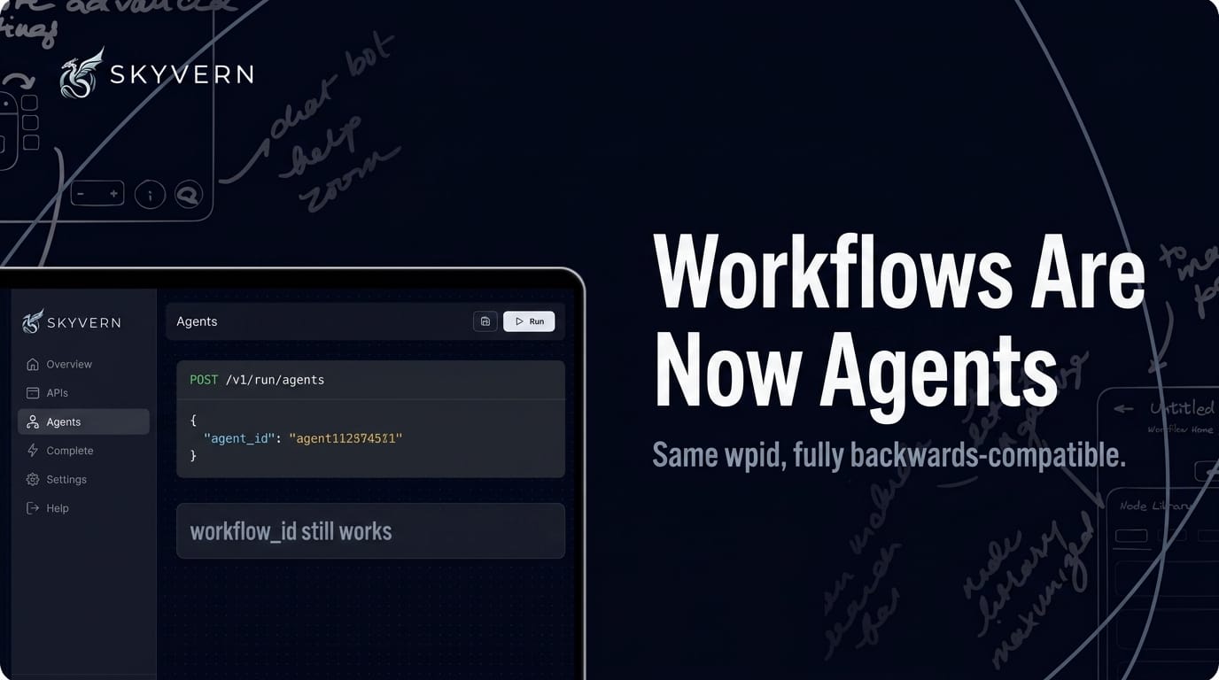 Workflows are now Agents — the app renamed to Agents with the public API served under /agents and an agent_id alias for workflow_id, shown as backwards-compatible