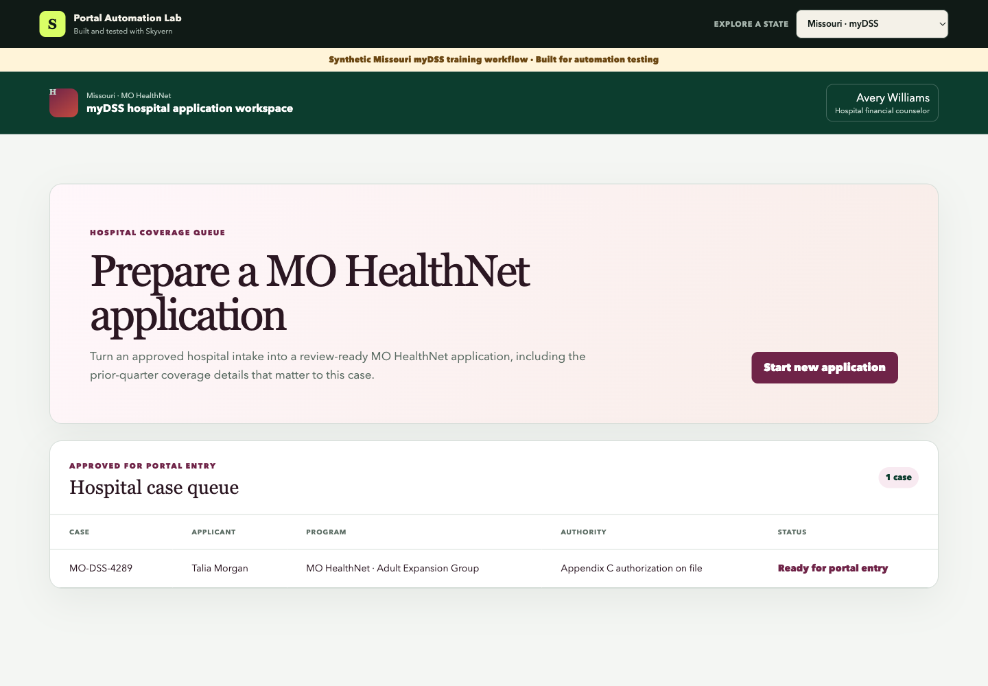 A fictional Missouri hospital case ready for MO HealthNet entry